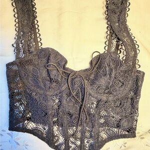For Love And Lemons Black Corded Lace longline Bra